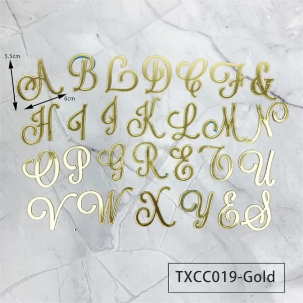 GOLD A TO Z CURSIVE ACRYLIC ALPHABET CAKE TOPPER