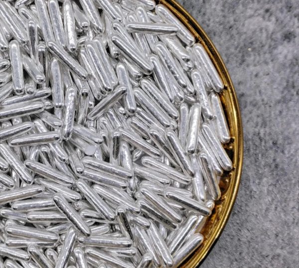 50g Metallic Silver Sugar Rods