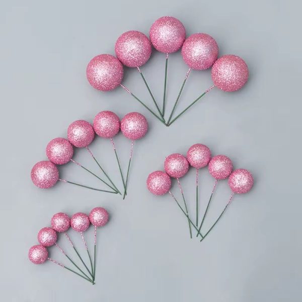 Glitter Pink Faux Balls Cake Decorations - 20pcs